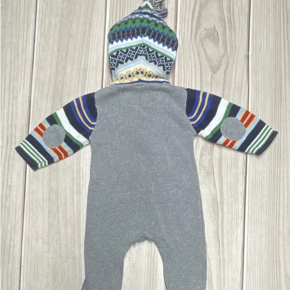 Baby Gap Boys 3-6 Months One Piece Sweater Romper Hood Argyle Stripe - Picture 7 of 7